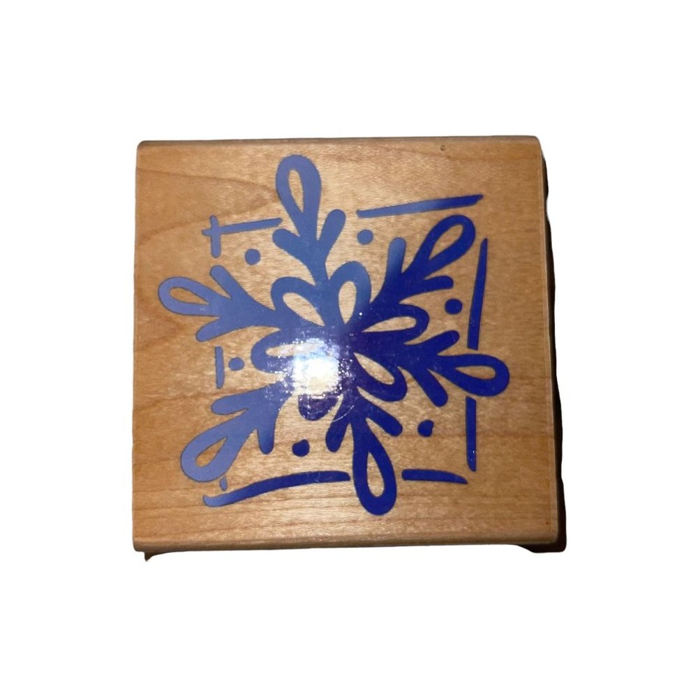 Vintage Stampendous Q074 Snowflake Square 1999 Wood Rubber Stamp 3"